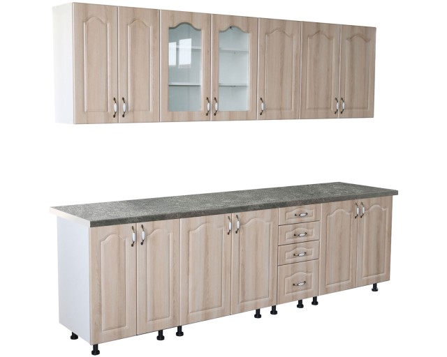 Bucatarie Zebra 260 cm din MDF Sonoma Mustata cu blat termoizolant gri